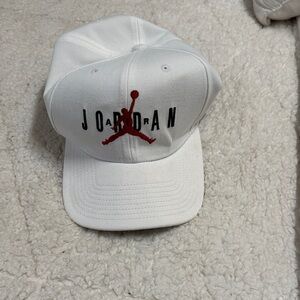 Jordan White Hat with Red and Black Logo